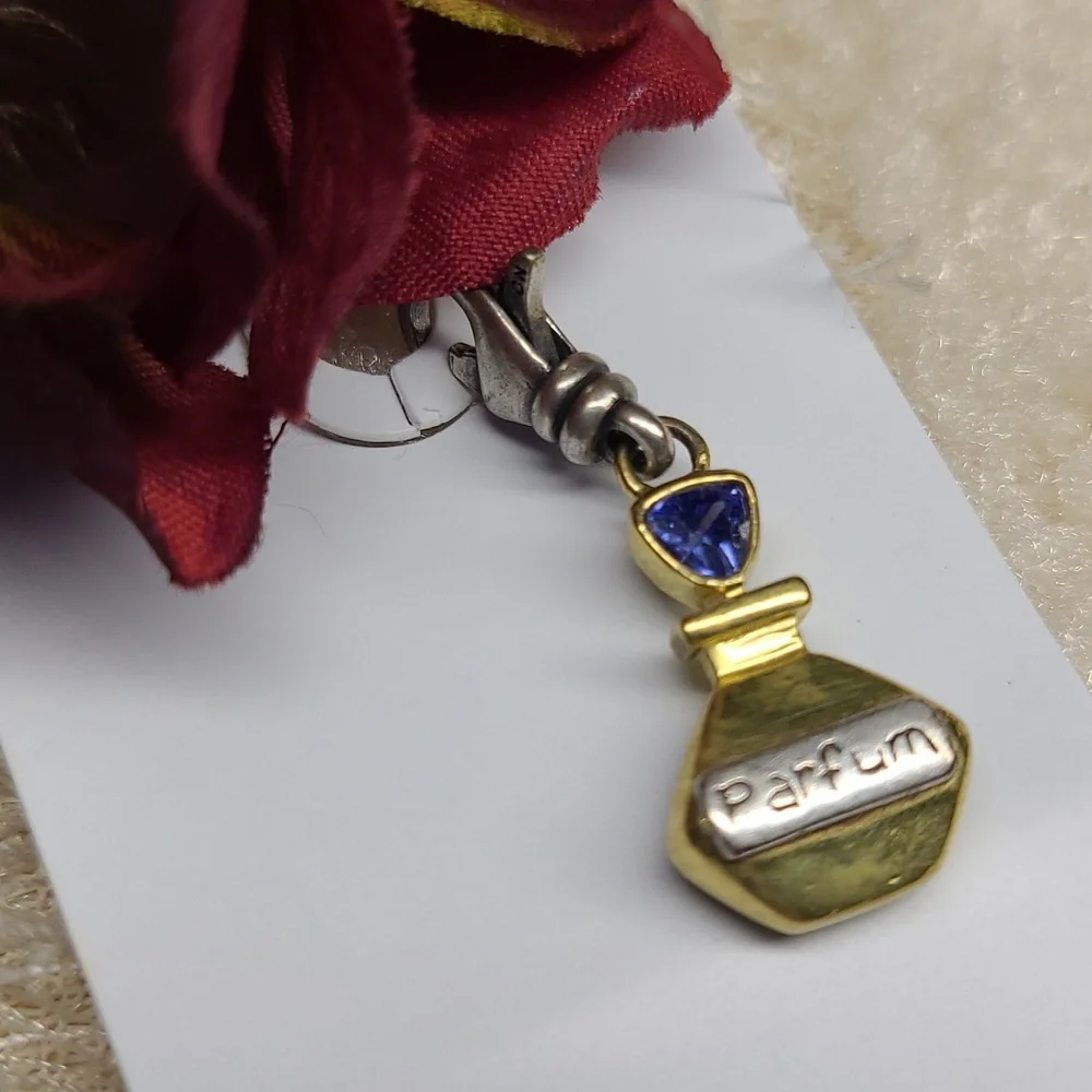 NEW Silpada Gold & Silver Parfum Bottle Charm Pendant Blue Crystal Lobster Clasp - Picture 5 of 6